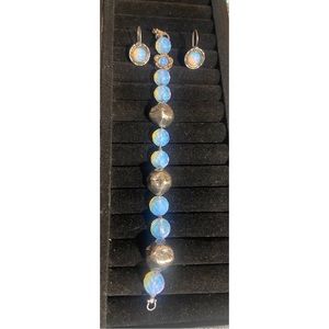 Vintage Shablool designer Sterling Silver bracelet earrings set with opal